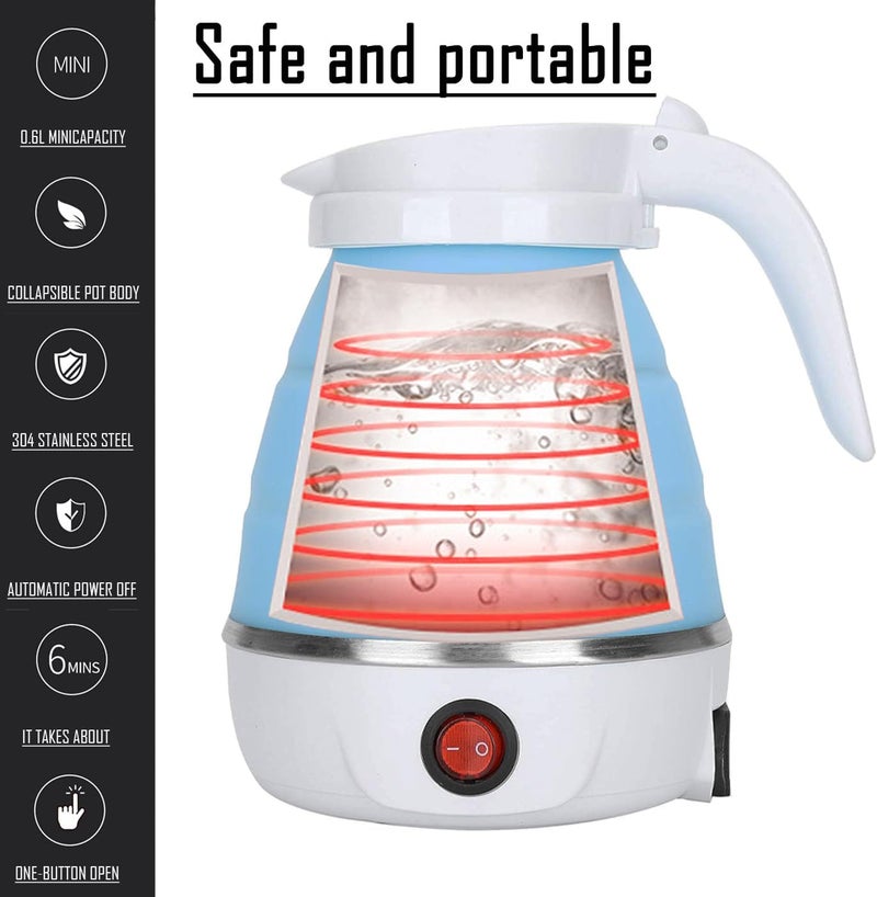 resgitiati Travel Kettle Electric Small Foldable Portable Kettle,Silicone Collapsible Heating Water Boiler Tea Pot for Camping,Easy for Storage with Separable Power Cord (Blue pro) - Image 3